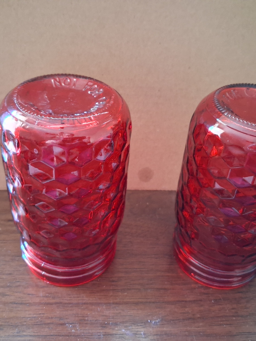 Red Honeycomb Glass Votive Candle Holders - Set of 2